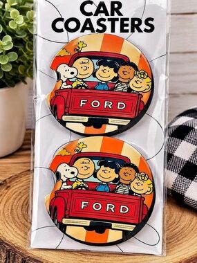 Peanuts Ford Snoopy Gang Car Coasters Orange & Red